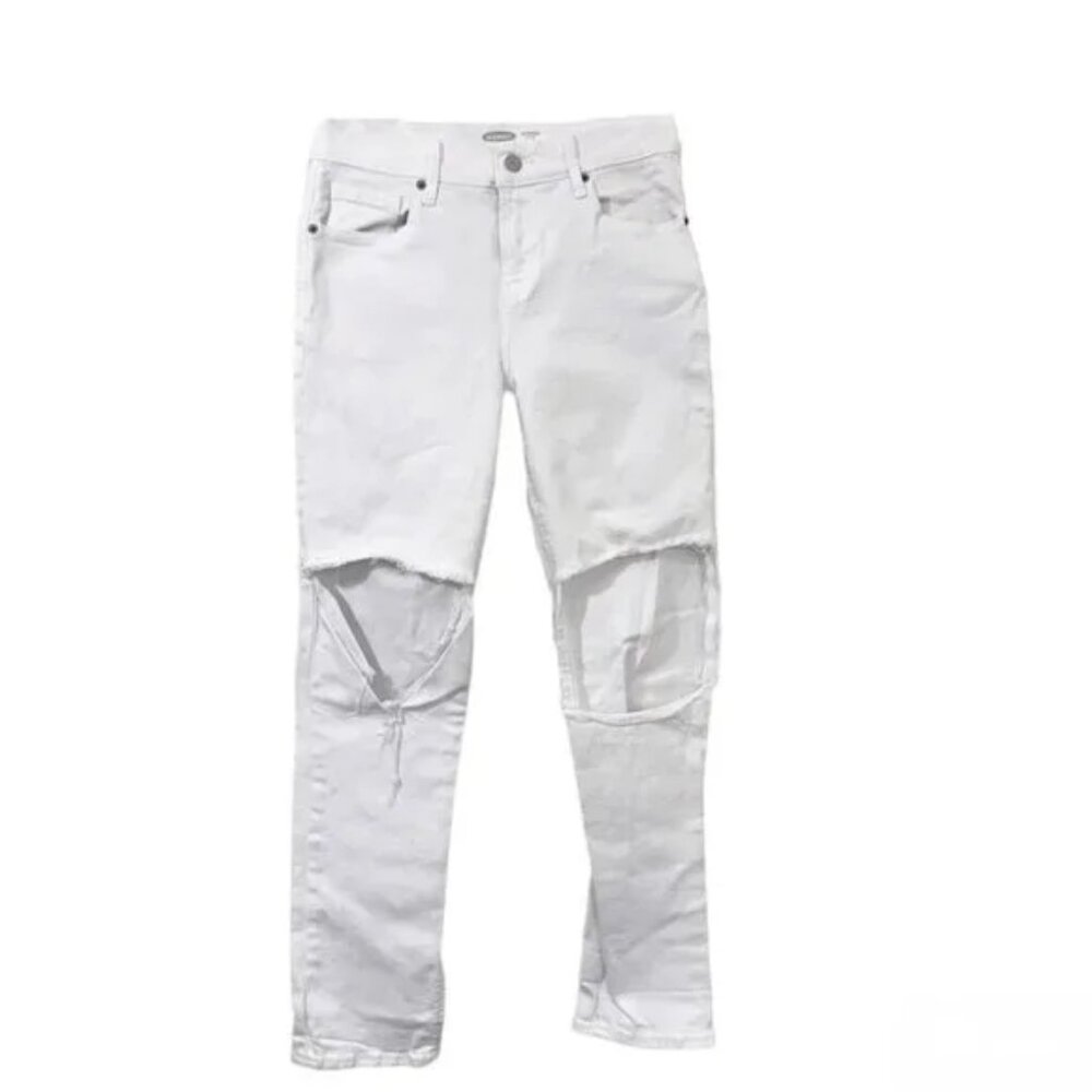 Old Navy Boyfriend Jeans White Distressed Sz 0, 27" Waist